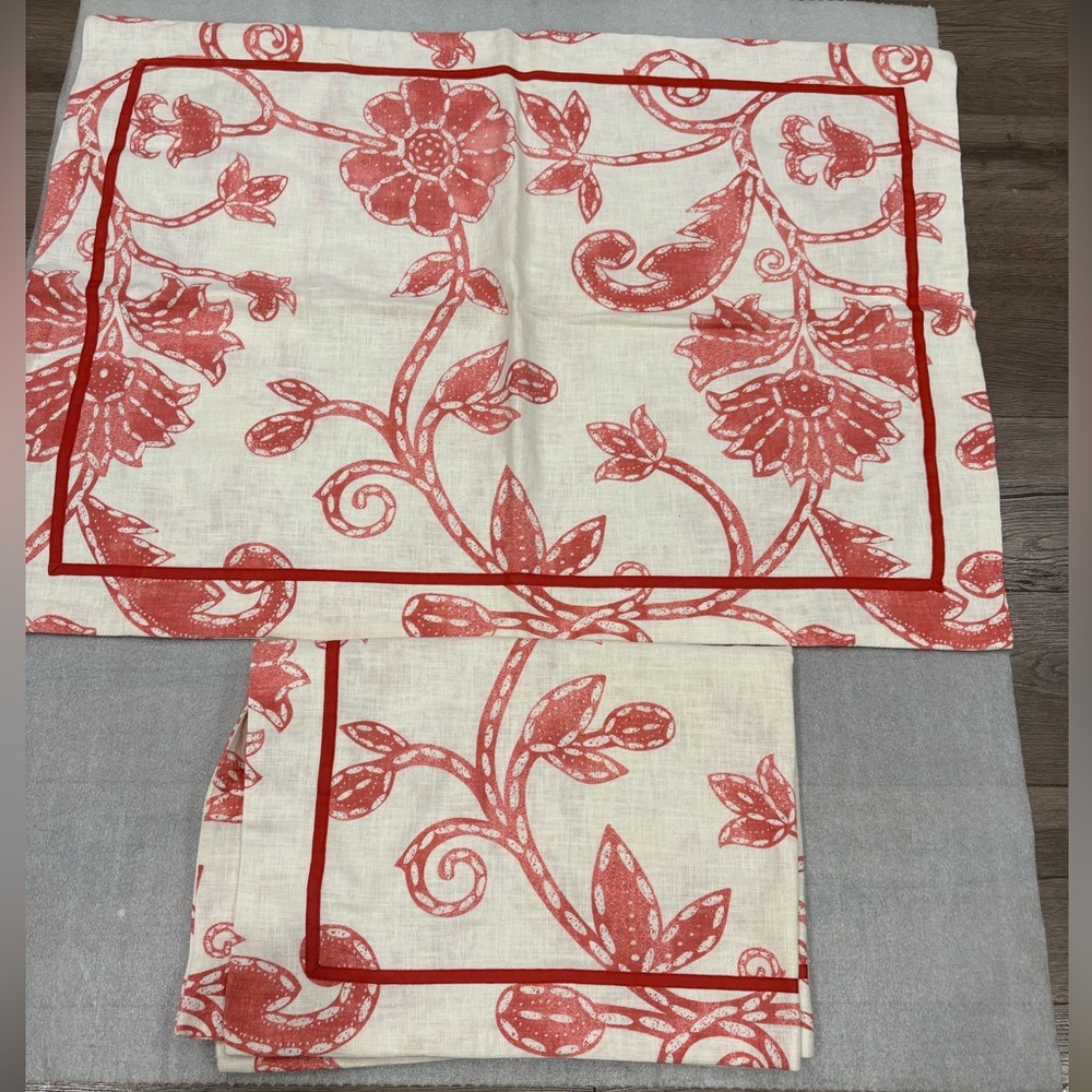 NWOT Floral Red White Standard Linen Cotton Pillowcase-Set of 2